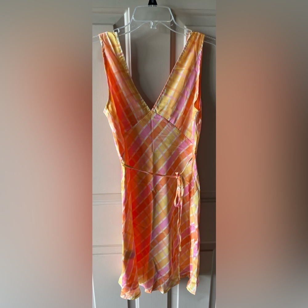 Peach Plaid Satin Mini Audrey Slip Dress | Y2K Peppermayo NWT 6 #1936 - Picture 7 of 8
